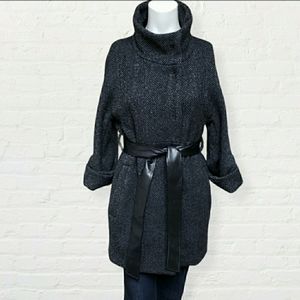 A.b Plus small black & silver peacoat w faux leather tie